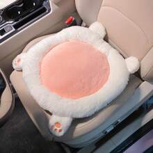 用 1 件可爱的女士冬季汽车座椅垫为您的爱车增添温暖 - 毛绒、加热、颈枕和腰部支撑，让您在冬季驾驶时保持温暖