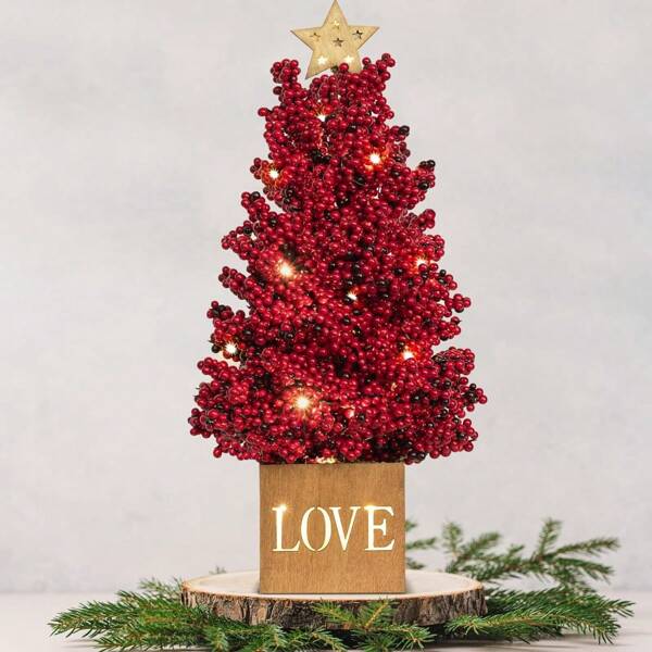 Lighted Red Berry Tree Tabletop Tree 16Inch Potted Red Berry Christmas