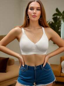 無痕孕婦哺乳內衣,適用於懷孕和哺乳期間,母乳喂養女性的日常&睡衣內衣,無鋼環,可拆卸墊片 - 白色 - 查看 6