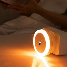 1 件白色圓形光環 Led 感應夜燈,附光控,插入式光源,節能燈,適用於臥室、床頭、環境照明 - 白色 - 查看 6