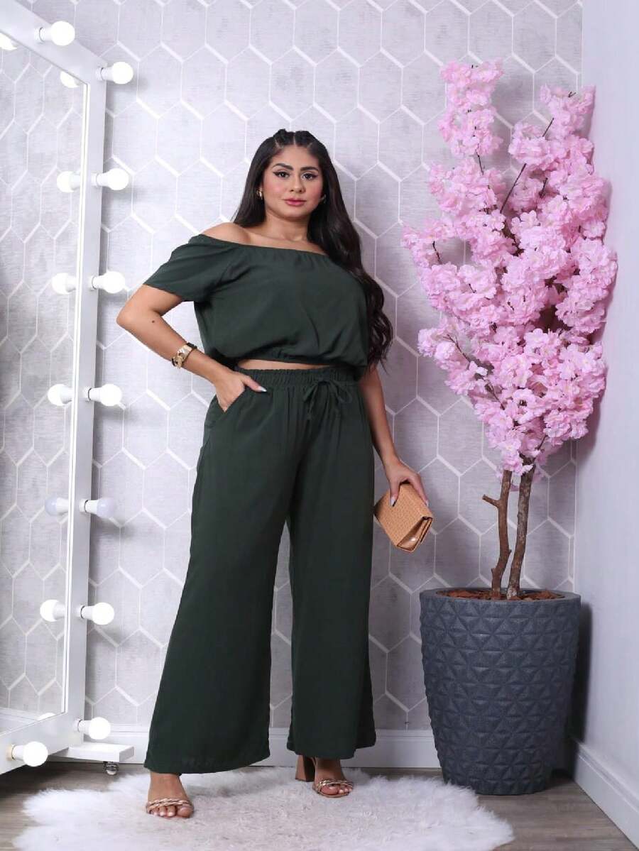 Women Two-piece Outfits - xanh quân đội - Xem 1