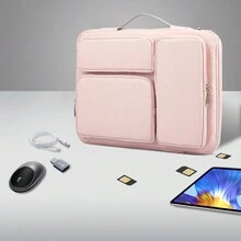 VALUEWIN 360 保护性笔记本电脑单肩包，15-15.6 英寸电脑包，兼容 MacBook Pro 16、HP、Asus 笔记本，侧开斜挎包，带 4 个拉链口袋和手柄，粉色教室笔记本电脑包，教室包，教师收纳包，教室整理包 - 粉色 - 查看 4