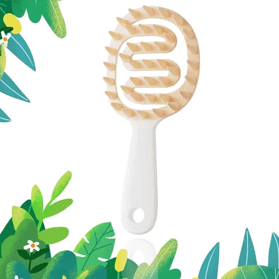 1 件頭皮按摩梳,軟橡膠,止癢,清潔頭皮,洗髮工具 - 米色 - 查看 1