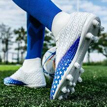 Nam Bóng đá Giày ống Người lớn Sinh viên Cao Mắt cá chân Spike Bóng đá Chống trượt Ngoài trời Bãi cỏ Thoáng khí Giày thể thao - Màu xanh lam - Xem 3