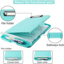 1pc Clipboard With Storage, A4 Loose Leaf Clip With Pen Holder For Care, Heavy-Duty Storage Clipboard With Thin Clip, Clipboard Folder With Side Opening, Smooth Writing Clipboard For Both Men And Women, Essential For Office Workers(Mint Green),Back To School,School Supplies