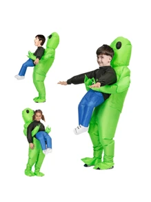 1入組防水充氣綠色外星人裝,適用於表演、派對、角色扮演和惡作劇。配備空氣泵,適合青少年使用 - 綠色 - 查看 2