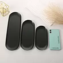 1 pieza Bandeja ovalada negra de acero inoxidable para almacenamiento de escritorio, organizador de maquillaje y joyas, regalo del Día de San Valentín - Negro - Ver 6