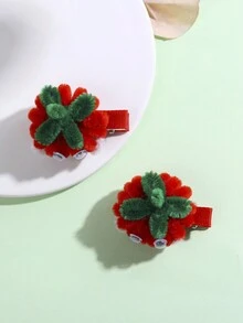 2pcs/pack Girls' Red Hair Clip Set With Cute & Realistic Tomato Design For Daily Hairstyling