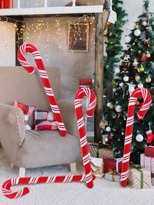 1pc 90cm/35inch Large Size Red Christmas Cane Balloon, Perfect For Decorating Christmas Eve Party - Multicolor - View 2