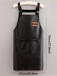 1pc Leather-Like Waterproof & Oilproof Zipper Pocket Apron With H-Shaped Shoulder Straps, Suitable For Kitchen & Home, Fashionable Workwear,Kitchen,Bathroom,Home,Household Suppliers
