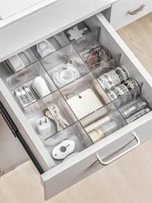 4pcs Simple Design Drawer Divider, Clear Plastic Cosmetic Storage Box, Dressing Table Storage Cabinet Grid Divider, Adjustable Underwear And Socks Storage Box, Suitable For Home And Office  Decorations   Autumn Decor Festival Decor Room Decor Home Decor Fall Decor Bedroom Decor - Clear - View 6