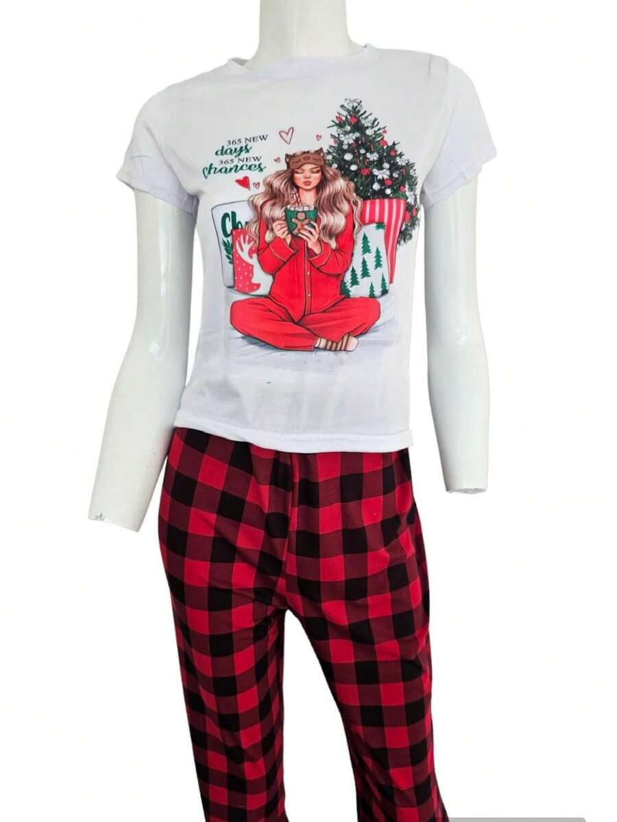 SET DE PIJAMA NAVIDEÑA 365 NEW DAYS, PIJAMA DE MUJER, AÑO NUEVO - Rojo y blanco - Ver 1