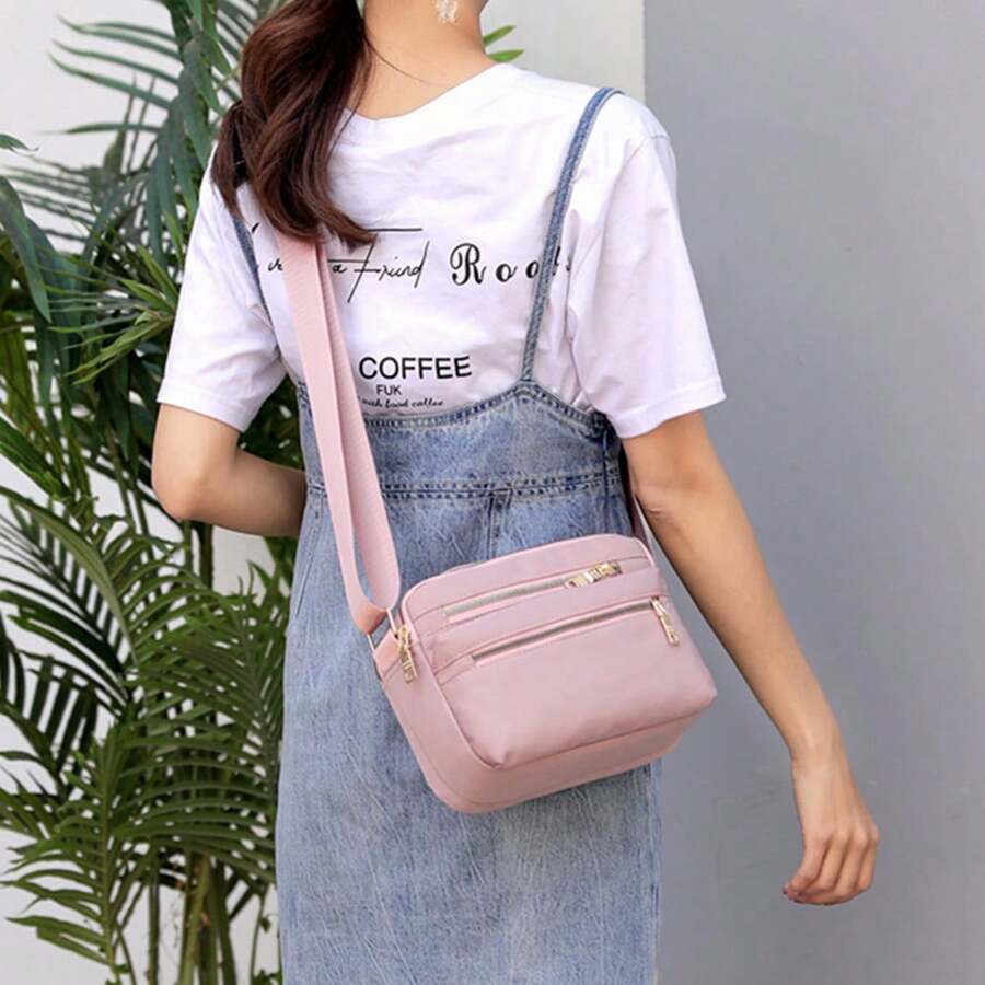 Bolso Bandolera para Mujer, Bolsas Cruzadas para Mujeres, Nylon Bolsa Crossbody, Bolsa de Viaje Mensajero, Impermeable, Bolso Hombro Mano para Uso Diario,Viajes,Trabajo, Gran Capacidad, Ligero - Rosa - Ver 1