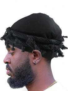 1 Máy Tính Nam Nón Punk Burr Viền Đuôi Xoắn Viền Dây Nón Hợp Băng Đô Cài Tóc Turban Gọng Mũ Đầu Bọc Bò Nắp đồng Màu Docker Nón - màu đen - Xem 2