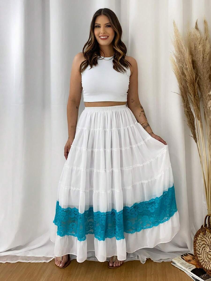 Women Skirts - Blue and White - View 1