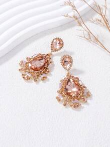 juran 1 Par Pendientes Colgantes De Forma De Gota De Vidrio Y Strass