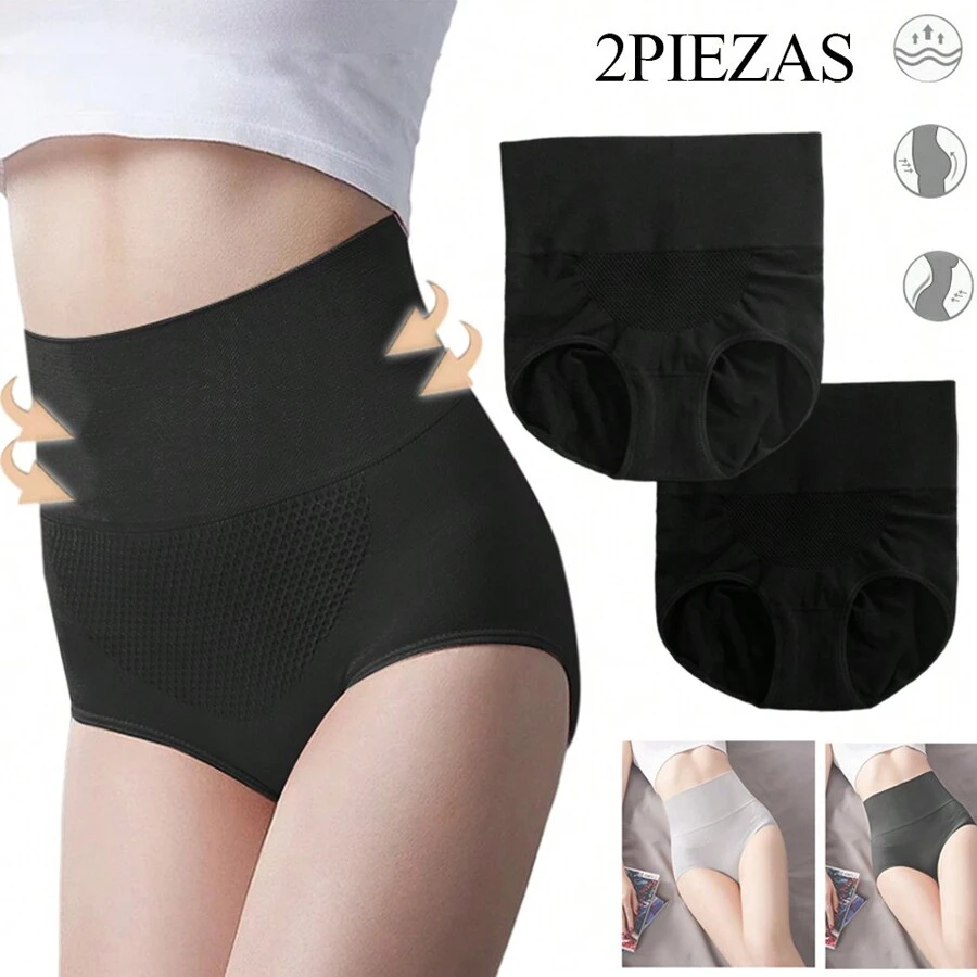 Calzones Cintura Alta Para Mujer Bragas Cintura Fina 2 Pcs - Negro - Ver 1