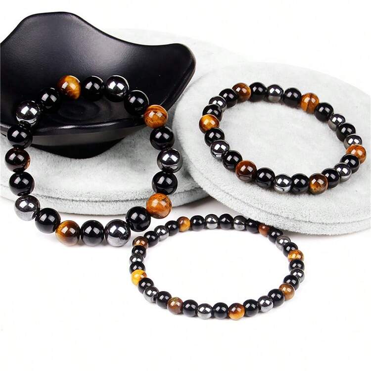 Pulsera De Cálculo Biliar Negra De Moda, Pulsera Retro Personalizada, Pulsera Antifatiga De Energía Física - 6mm - Añade 1