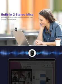 1 件 .t2s 1080p 網路攝影機,附 2 個麥克風,自動對焦,即插即用 Usb 網路攝影機,低光校正,自動曝光控制,用於直播串流/視訊會議,變焦//facetime - 黑色 - 查看 5