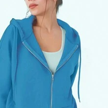 Sudaderas Dama Con Cierre Y Capucha Hoodie Mujer Básico Moda - Celeste - Ver 2