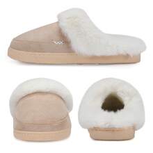 NineCiFun Men and women's home plush lining with suede upper, rubber sole slippers for warmth and comfort, thick sole indoor and outdoor slippers - 卡其色 - 查看 4