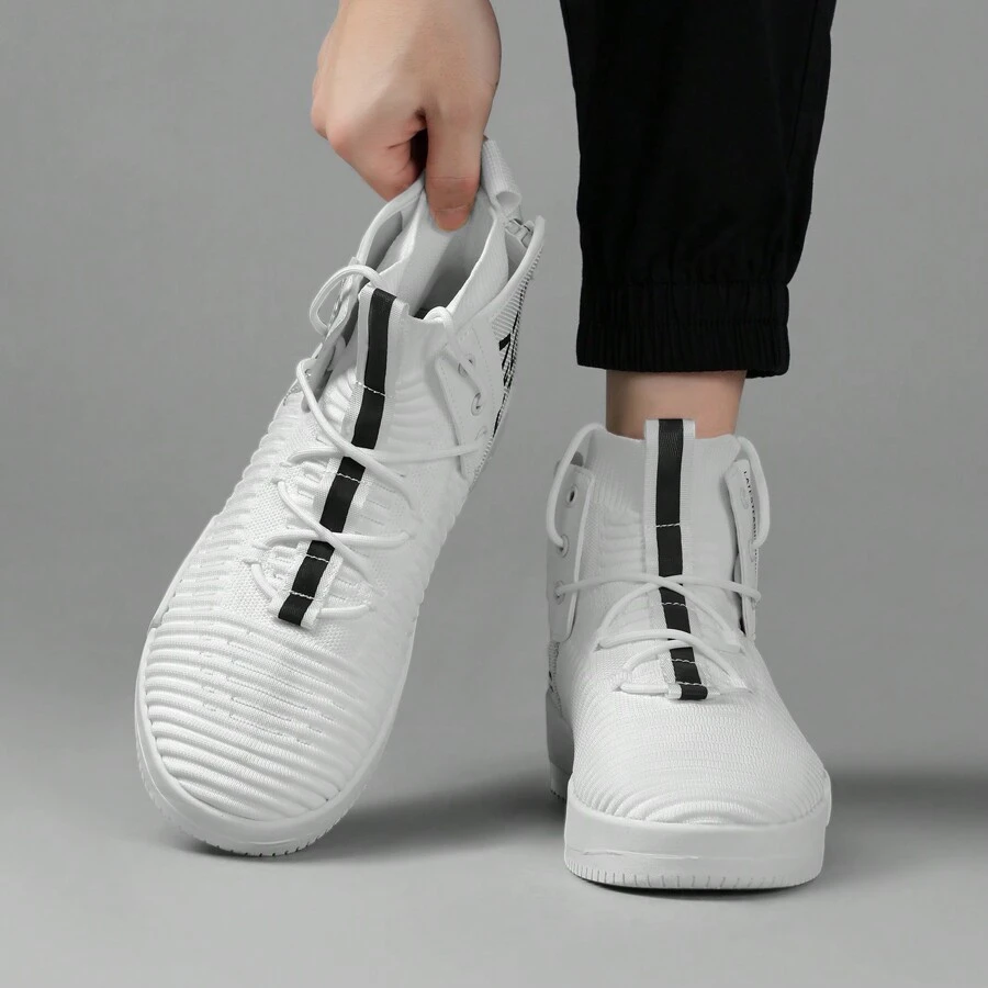 Men's Walking Shoes Lace Up High Top Sneakers Athletic Hip Hop Shoes Casual Breathable Shoe For Men - 白色 - 查看 1