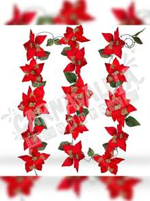 Guide To 2.7m Red Artificial Poinsettias With Glitter Gold Diamond Garland Of 13 Plastic Flowers Ornament Decoration For Christmas And Home - Red - View 10