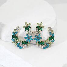 1雙時尚優雅耳環,綠色鑽石裝飾和花束設計,適用於女性旅行、約會等多種服裝搭配 - 綠色 - 查看 4