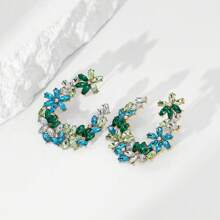 1雙時尚優雅耳環,綠色鑽石裝飾和花束設計,適用於女性旅行、約會等多種服裝搭配 - 綠色 - 查看 5