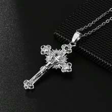 1 chiếc vòng cổ mặt thánh giá Micro Pave Zirconia, vòng cổ bằng đồng mạ vàng 14K sang trọng, quà tặng cho phụ nữ, thích hợp để đeo hàng ngày (Có thể có sự khác biệt nhỏ do các lô sản xuất khác nhau) - Đầy màu sắc - Xem 8