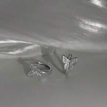 1 对时尚闪光蝴蝶耳钩，女士仙女和森系风格独特设计魅力耳环适合日常佩戴 - 蝴蝶耳圈一對 - 查看 3