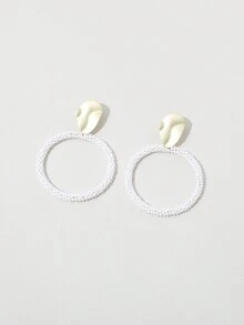 波西米亞風格的假珍珠環形耳環 - 白色 - 查看 2