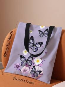 Vintage Butterfly Pattern Double-Sided Print Shoulder Tote Bag, Casual Travel Beach Bag, Large Capacity Reusable Shoulder Shopping Bag, Women Casual Shoulder Bag Tote, Large Capacity Canvas Beach Bag Tote, Printed Women Grocery Shoulder Bag, Butterfly Bag, Valentine's Day - Multicolor - View 7