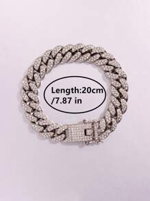 1pc Silver Metal Bracelet With Rhinestone For Men