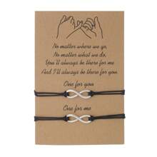 2入組手工蠟線編織情侶手鍊,附有愛情卡片 - 黑色+紅色 - 查看 9