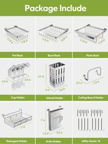 Escurreplatos sobre el fregadero, escurridor de platos de 2 niveles de acero inoxidable 304 para encimera de cocina, longitud ajustable (33,5-36 pulgadas), organizador de cocina sobre el estante - Plateado - Ver 6