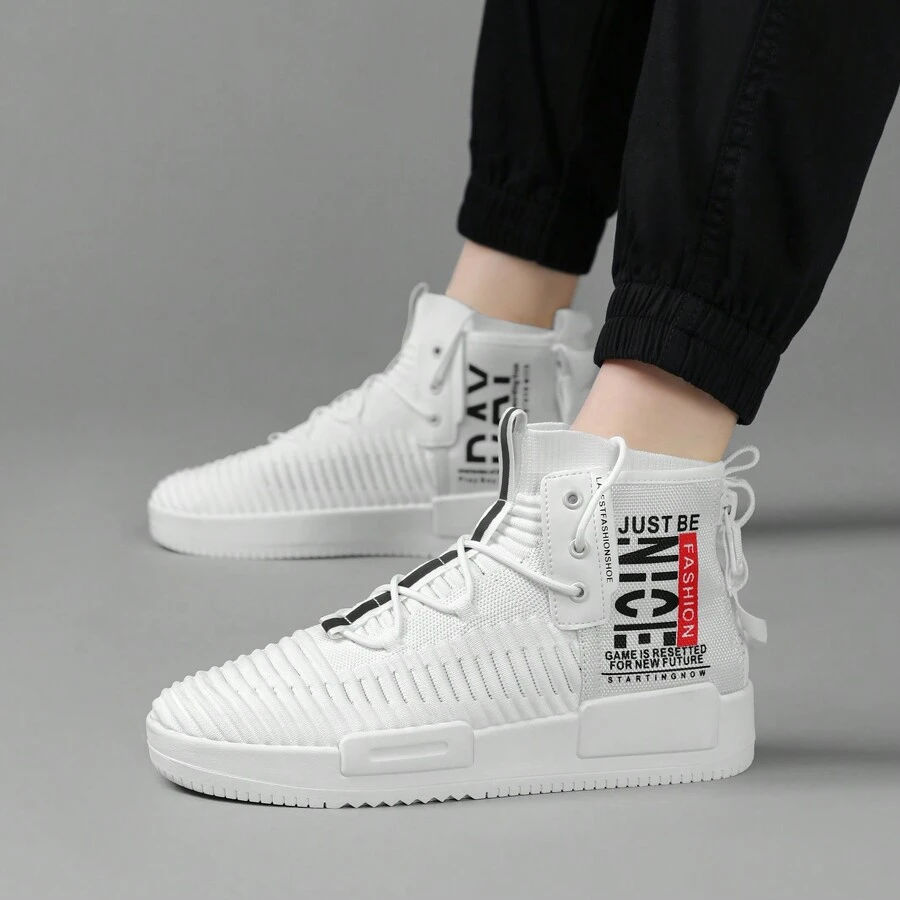AHICO Men's Walking Shoes Lace Up Fashion Sneakers High Top Casual Athletic Shoe For Men - 白色 - 查看 1