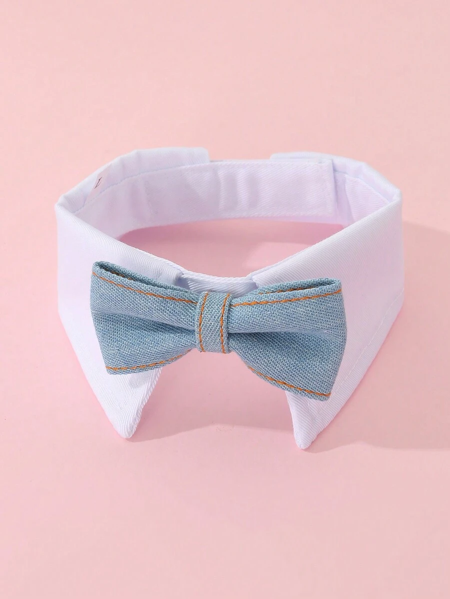 1 件寵物紳士風格領結、假領和頭巾套裝,牛仔藍,婚禮用