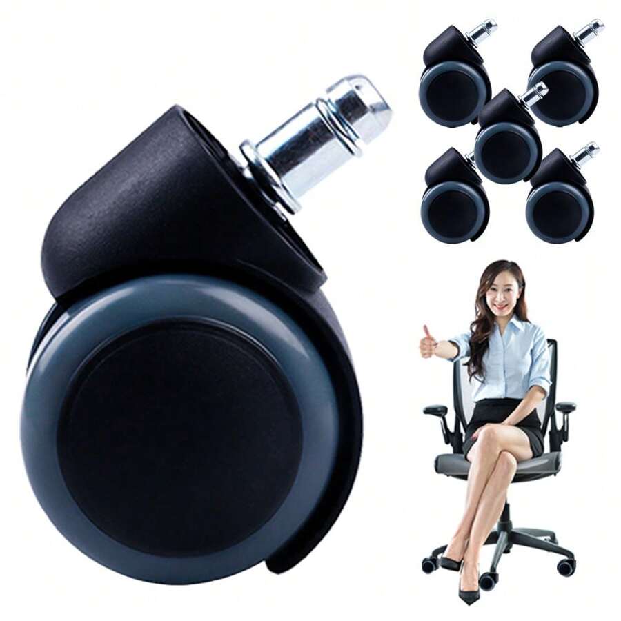 Ruedas para Silla de Oficina, Set de 5 Ruedas de Reemplazo para Silla de Oficina, Ruedas de Silla de Goma de Reemplazo de Silencio de Servicio Pesado de 2 Pulgadas, Ajuste Universal (11mm x 22mm) - Negro - Ver 1