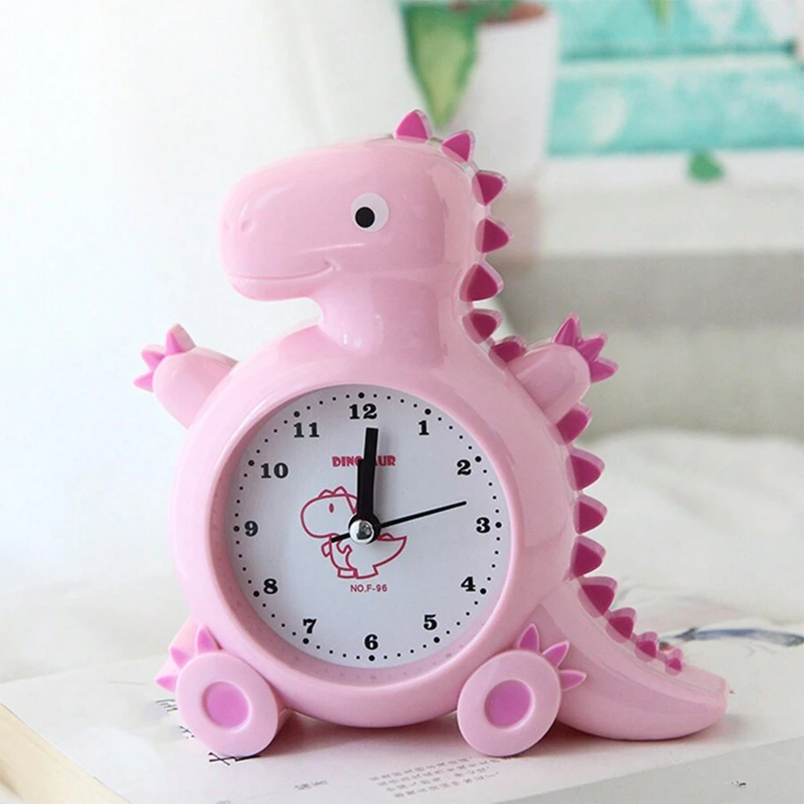 1只可愛的小恐龍造型卡通鬧鐘，懶人床頭櫃時鐘附夜燈 - 粉色 - 查看 1