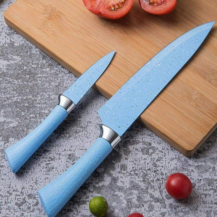 Set De Cuchillos De Cocina, 6 Utensilios De Cocina, Juego De cuchillos De Acero Inoxidable - Azul - Ver 1