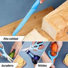 Set De Cuchillos De Cocina, 6 Utensilios De Cocina, Juego De cuchillos De Acero Inoxidable - Azul - Ver 5