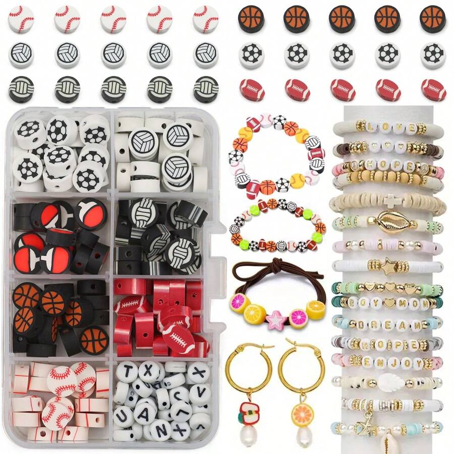 350pcs/8 Compartments Mixed Style Polymer Clay Soft Pottery & Acrylic Charm Spacer Beads For Diy Bracelet Making, Crafting - 350pcs - View 1