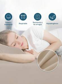 Set sábanas Matrimonial diseño liso de color sólido para cama 3000 Hilos, 4 piezas / (1 Forro,1 Sábana/ 2 Fundas) - Beis - Ver 7