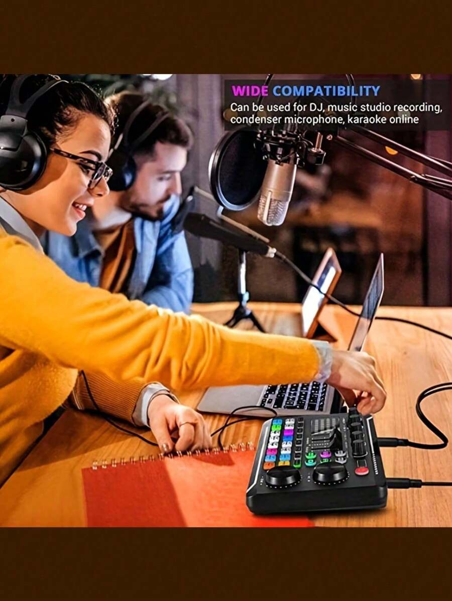 カラオケ サウンドカード USBデジタルオーディオ外部サウンドカード マイク サウンドコンバーター LEDライト付きヘッドフォン PC用