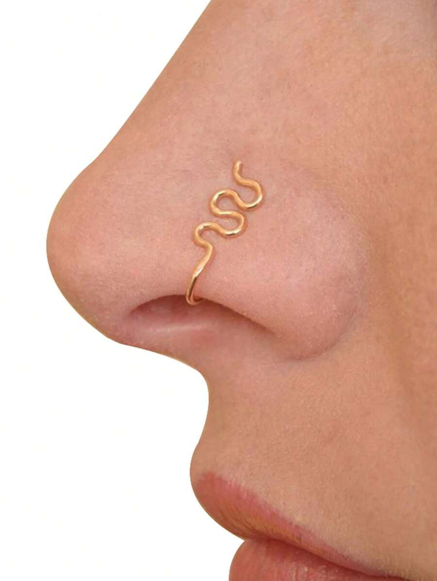 4入組蛇形式假鼻環,夾式耳罩,無需穿孔,可彎曲20g不銹鋼,0.8mm線徑,時尚女性休閒人造穿孔身體飾品
