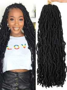 18 Inch Natural Black New Faux Locs,Pre-looped Soft Goddess Locs Curly Wavy Crochet Braids Hair For Women Synthetic Crochet Hair Extension - Black - View 1