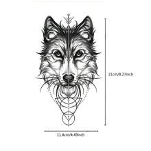 6入組3d黑色逼真虎、角鬥士暫時性紋身貼紙,包括指南針、時鐘、獅子、頭骨、女武士設計,適用於男士 - 黑與白 - 查看 3