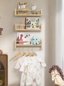 SUMGAR Wandregale in Holzoptik für Kinder, Design mit Holzperlen, Set von 3 schwebenden Wandregalen mit Holzperlen, Dekoration und Aufbewahrung für Kinderzimmer.