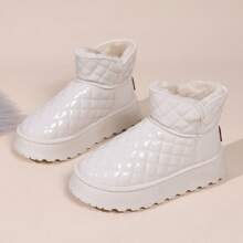 秋冬季女款防水雪靴,中筒長度、防滑休閒款,增厚內墊的增高圓頭鞋,保暖且適用於雪地戶外,白色 - 白色 - 查看 4